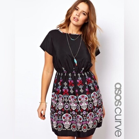 ASOS Curve Dresses & Skirts - ASOS Curve Womens Goth Skater Dress Sugar Skull Size 18